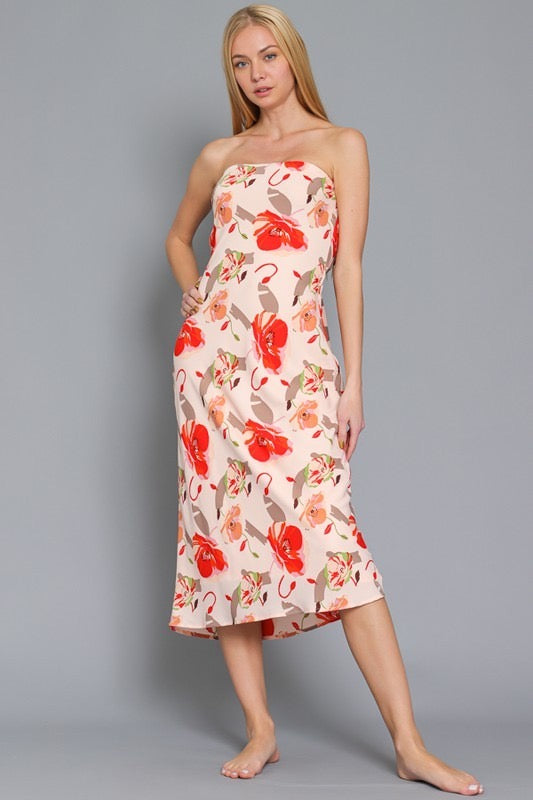 Vestido 3/4 Estampado Strapless