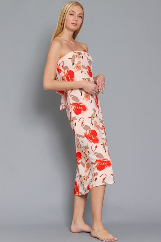 Vestido 3/4 Estampado Strapless