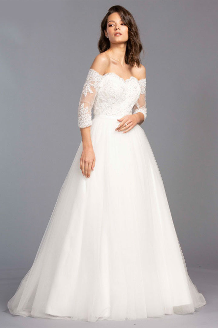 Vestido de Novia con Mangas Off-Shoulders de Encaje